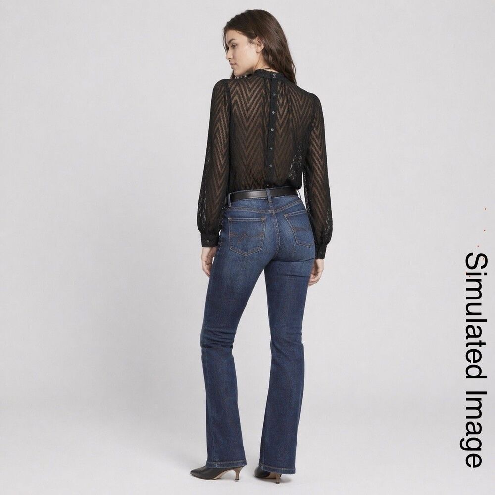 Free People After Midnight Blouse M Black Sheer Mesh Chevron Button Back - Picture 2 of 7